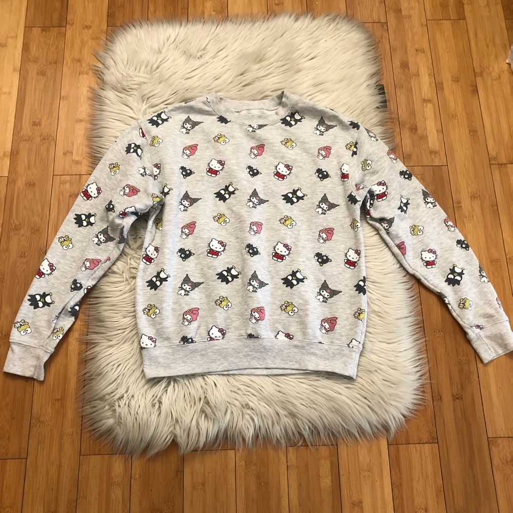 Hello Kitty & Friends Sanrio Character Prints Long Sleeves Gray Sweatshirt S